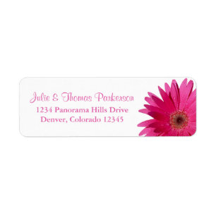Enkel Rosa Gerbera Daisy Bröllop Returadress Etikett
