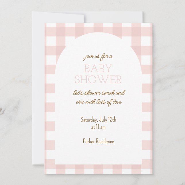 Enkel rosa gingham-bebisdusch-inbjudan inbjudningar (Framsida)