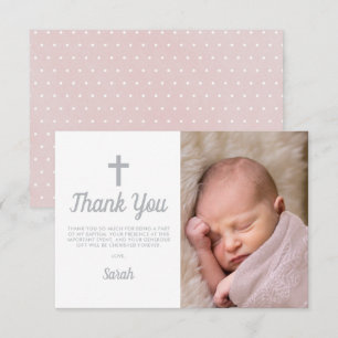 Enkel Rosa Girl Girl Baptism Christening Photo Tack Kort