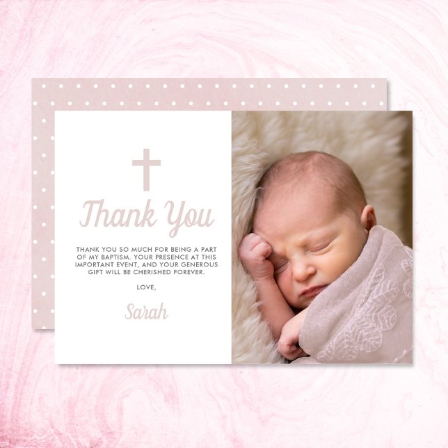 Enkel Rosa Girl Girl Baptism Christening Photo Tack Kort (Thank your family and friends for attending your daughter's baptism with this photo thank you card.)