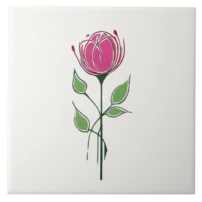 Enkel rosa Glasgow-stil ros Kakelplatta (Framsidan)