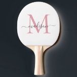 Enkel  Rosa Grått Monogram Feminskrift Pingisracket<br><div class="desc">Simple Modern Snyggt  Rosa Dusty Rosa Grått Monogram Elegant Script Namn Ping Pong Paddle</div>