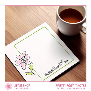 Enkel Rosa Grön Blommig Personlig Post-it Block
