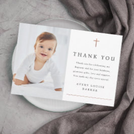 Enkel Rosa Guld Kors Foto Religiöst Dop Tack Kort