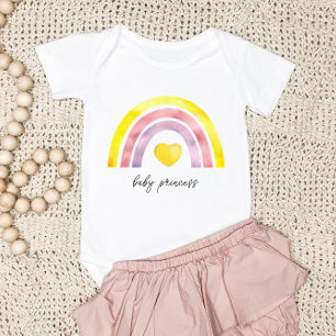 Enkel Rosa Gult Rainbow Newborn Girl T Shirt