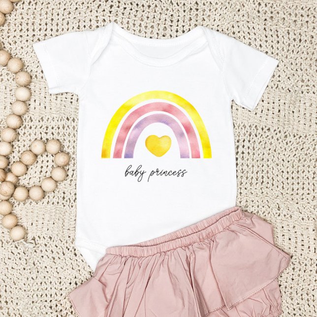 Enkel Rosa Gult Rainbow Newborn Girl T Shirt (Skapare uppladdad)