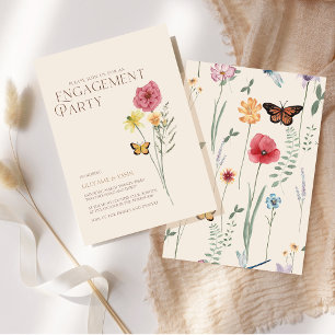 Enkel Rosa Gult Wildblomma-Förlovningsfest Inbjudningar