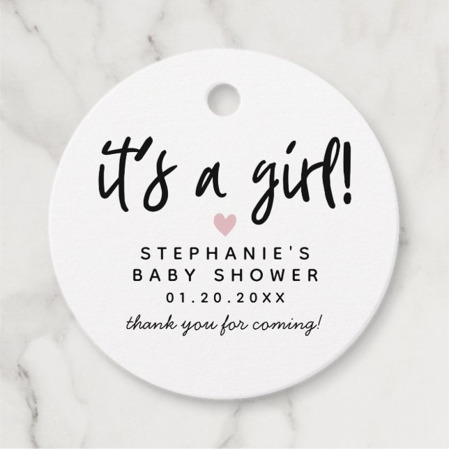 Enkel Rosa Heart Baby Shower Gåvor Etiketter (Framsida)