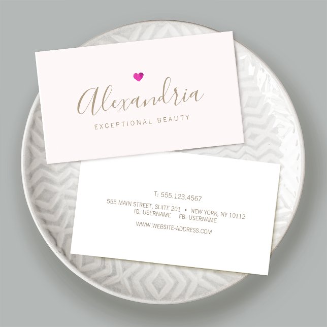 Enkel Rosa Heart Handskriftlig skriptkalligrafi Visitkort (Skapare uppladdad)