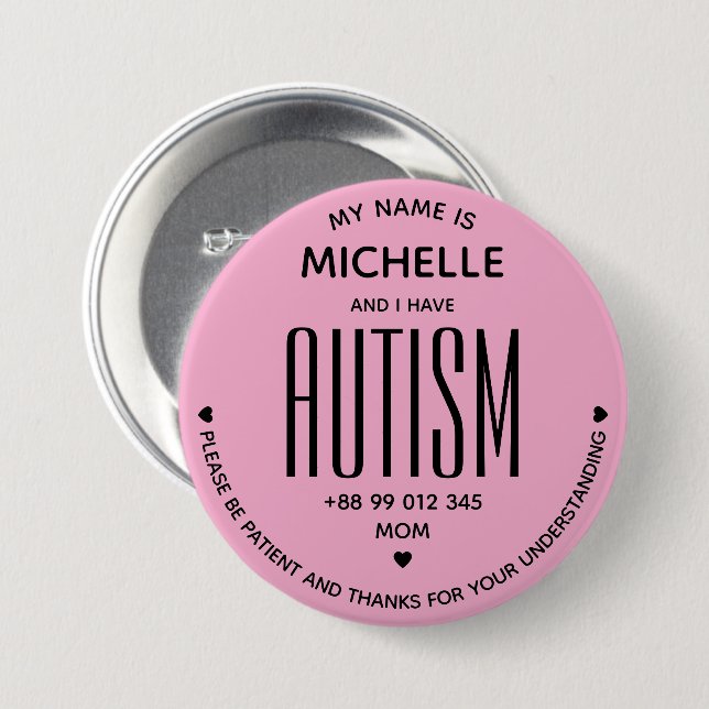 Enkel Rosa Jag Har Autismmedvetenhet ASD Speciell Knapp (Framsida & baksida)
