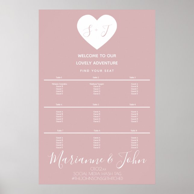 Enkel Rosa Logotyp för Bröllop med Hjärtformad Sit Poster (Framsidan)