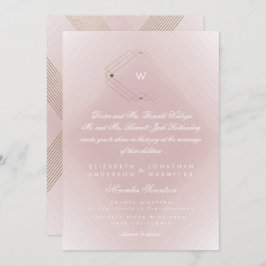 Enkel Rosa Modern Monogram Script Guld Inbjudningar