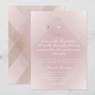 Enkel Rosa Modern Monogram Script Guld Inbjudningar