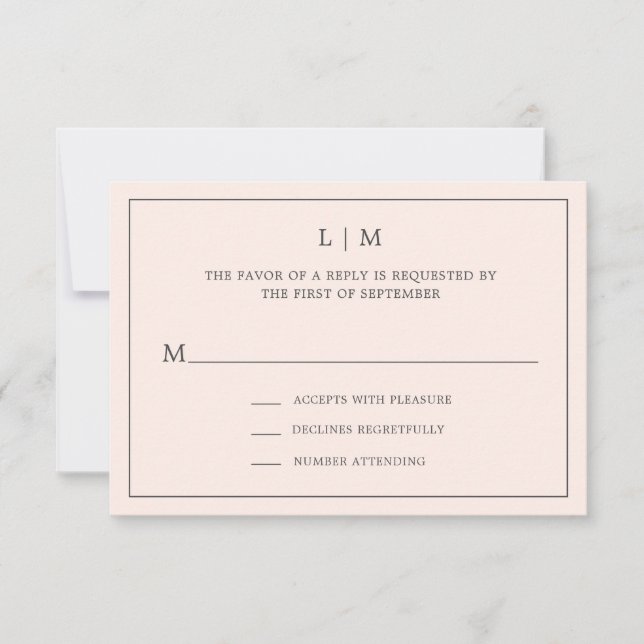 Enkel  Rosa Monogram Elegant bröllop OSA Kort (Framsida)
