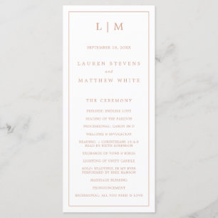 Enkel Rosa Monogram Elegant Bröllop Program