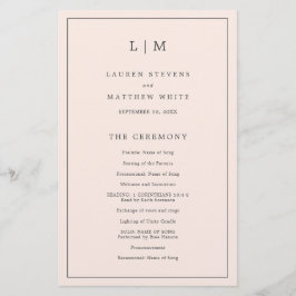 Enkel  Rosa Monogram Elegant bröllop-program