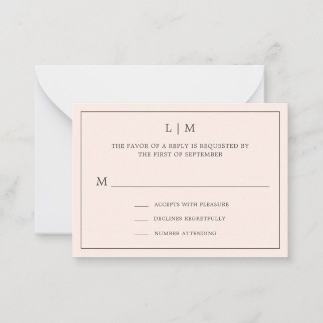 Enkel  Rosa Monogram Mini Bröllop OSA Anteckningskort (Framsida)