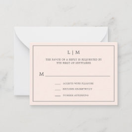 Enkel Rosa Monogram Mini Bröllop OSA Anteckningskort