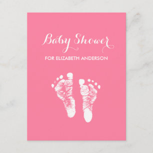 Enkel rosa nyfödd fotspårflickababy shower inbjudningar