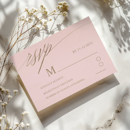 Enkel Rosa och Faux Guld Calligraphy Bröllop OSA Kort