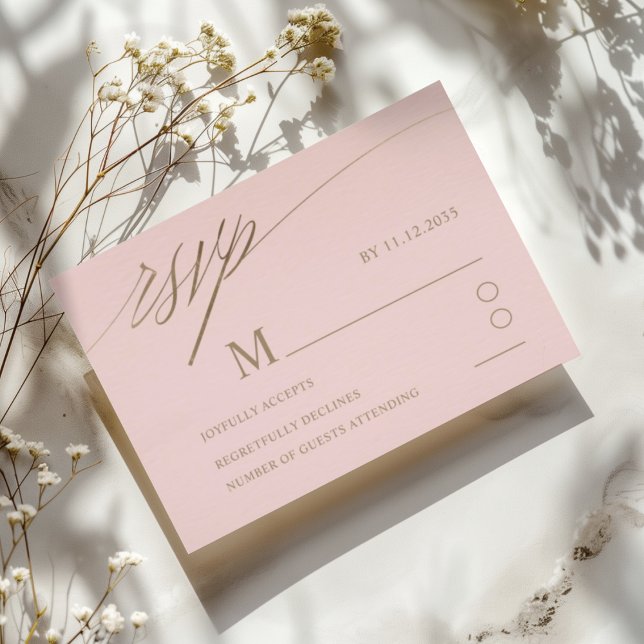 Enkel Rosa och Faux Guld Calligraphy Bröllop OSA Kort (Skapare uppladdad)