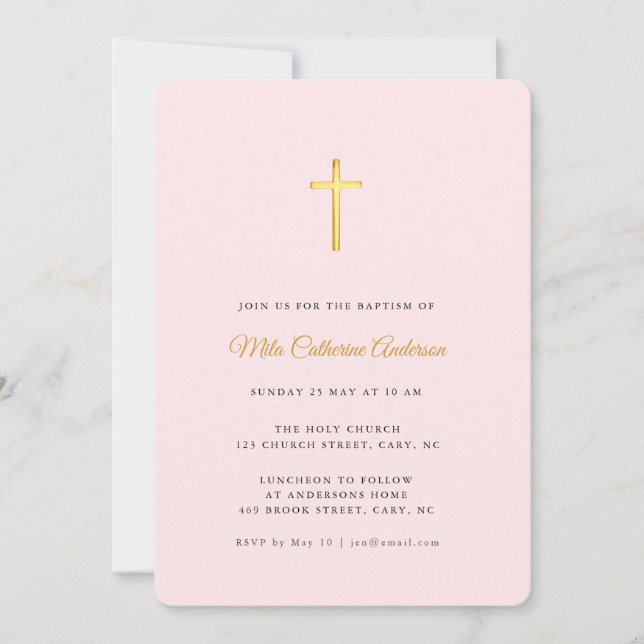 Enkel Rosa och Faux guld Kor-baptism Inbjudningar (Framsida)