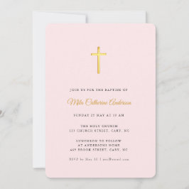Enkel Rosa och Faux guld Kor-baptism Inbjudningar
