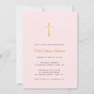 Enkel Rosa och Faux guld Kor-baptism Inbjudningar