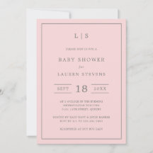 Enkel Rosa och Grått Monogram Baby Shower