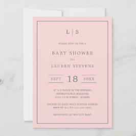 Enkel Rosa och Grått Monogram Baby Shower Inbjudningar