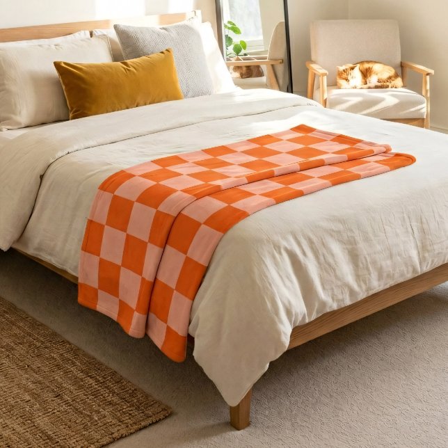 Enkel rosa och orange chic rutig mönster fleecefilt (Simple Pink and Orange Chic Checkered Pattern Fleece Blanket)