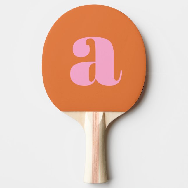 Enkel Rosa och Orange Fet Retro Monogram Initial Pingisracket (Framsidan)