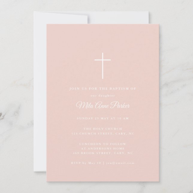 Enkel  rosa och vit Kor Flicka-baptism Inbjudningar (Framsida)