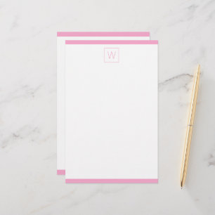 Enkel rosa och vit monogram brevpapper