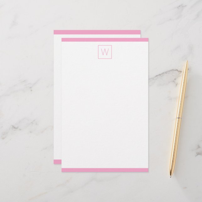 Enkel rosa och vit monogram brevpapper (Fram/Back In Situ)