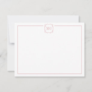 Enkel Rosa och vit monogrammad platt Tack Kort