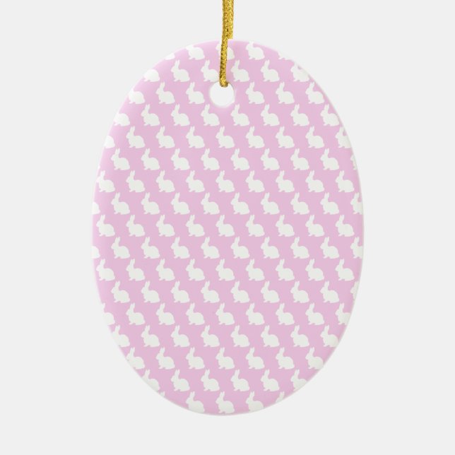 Enkel Rosa och vit Påskhare Julgransprydnad Keramik (Framsidan)