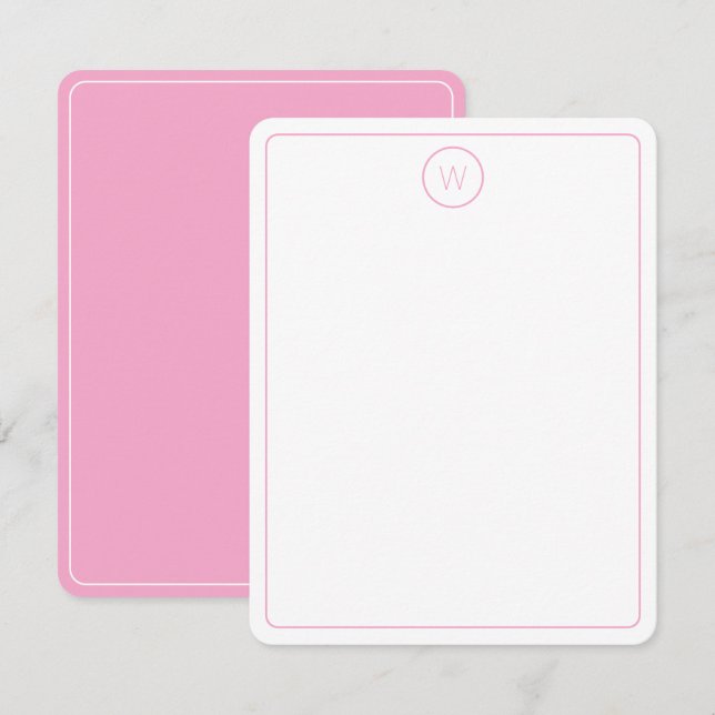 Enkel Rosa och vitt monogram Anteckningskort (Fram/baksida)