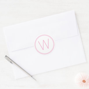Enkel Rosa och vitt monogram Runt Klistermärke