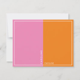 Enkel Rosa Orange Färgblock Tjejig Boutique Anteckningskort