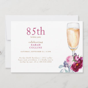 Enkel Rosa Peonies Champagne 85:e Födelsedagsfeste Inbjudningar