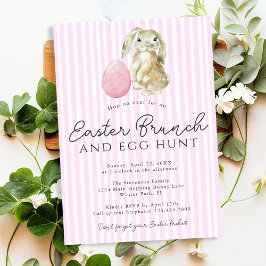 Enkel Rosa Preppy Rand Bunny Egg Påsk Brunch Inbjudningar