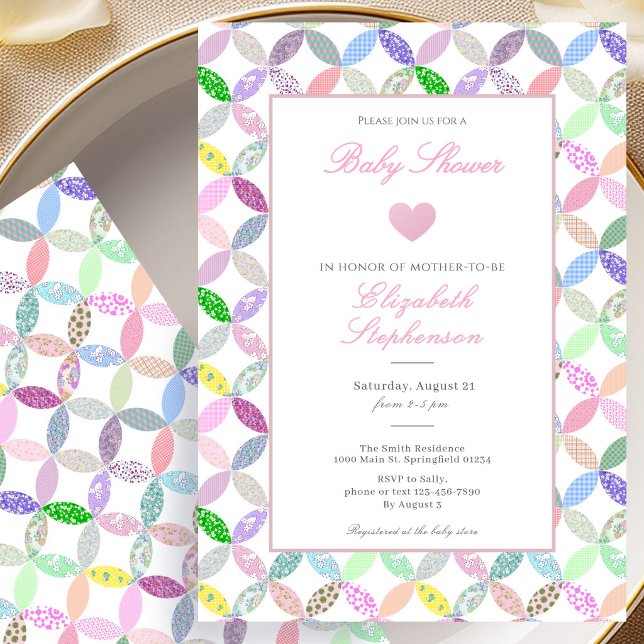 Enkel rosa quilted babyshow-inbjudan inbjudningar (Skapare uppladdad)