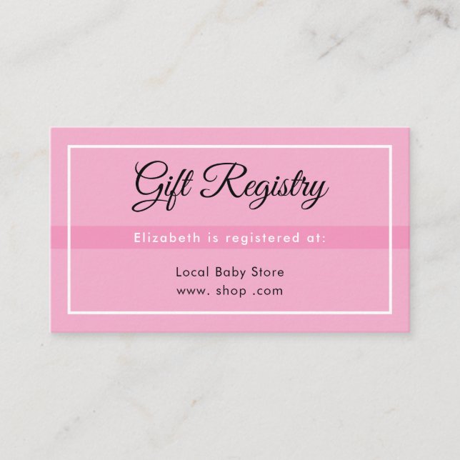 Enkel rosa registreringsbilaga för babyshower tilläggskort (Framsida)