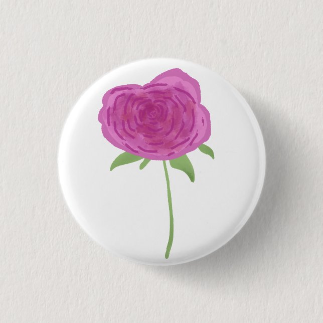 Enkel rosa ros vattenfärg blomma knapp (Framsida)