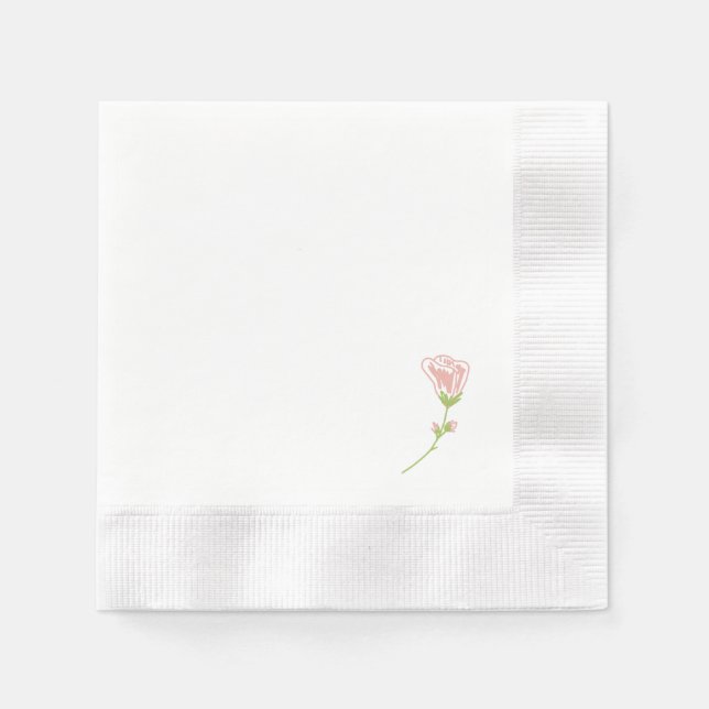 Enkel  Rosa ros | White Napkins Pappersservett (Framsidan)