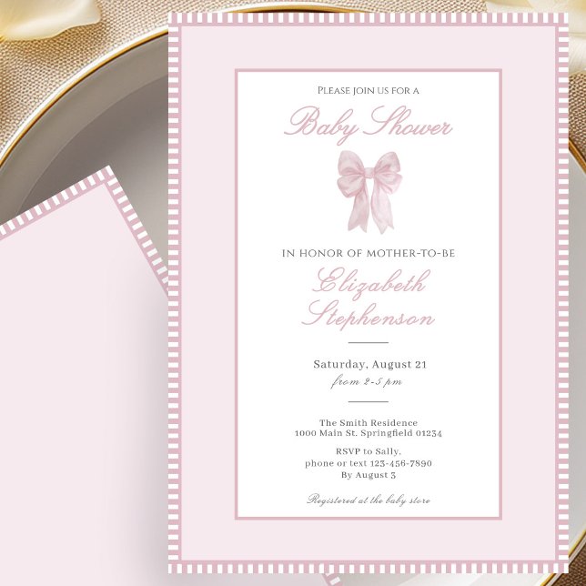 Enkel rosa rosett baby shower inbjudan (Skapare uppladdad)