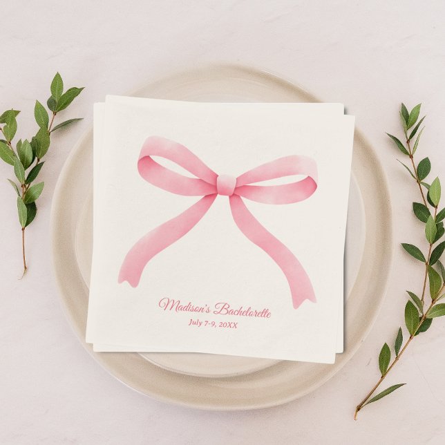 Enkel Rosa Rosett Kvinnlig Sjungbröllopsfest  Pappersservett (Simple Pink Bow Girly Bachelorette Party Napkins
)