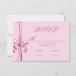 Enkel rosa satinbandsbröllop RSVP OSA Kort