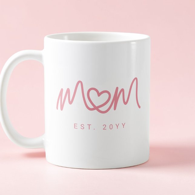 Enkel Rosa Skript Hjärtat Söt Mammas Dag Kaffemugg (Simple Pink Script Heart Cute Mom Established Coffee Mug)